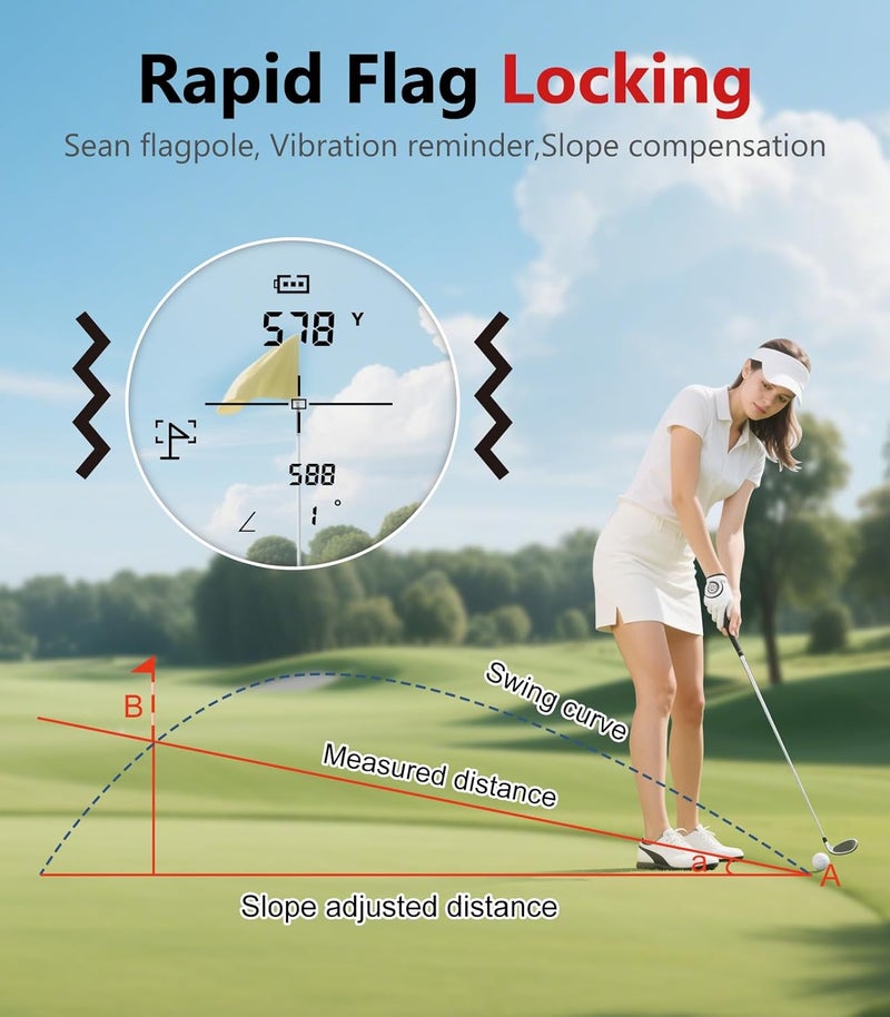 Flagfront Golf Rangefinder with Slope, 1000 Yards Range Finder Golf, 6X Magnification, Flag Locking Vibration, Rechargeable Laser Range Finder - Image 4